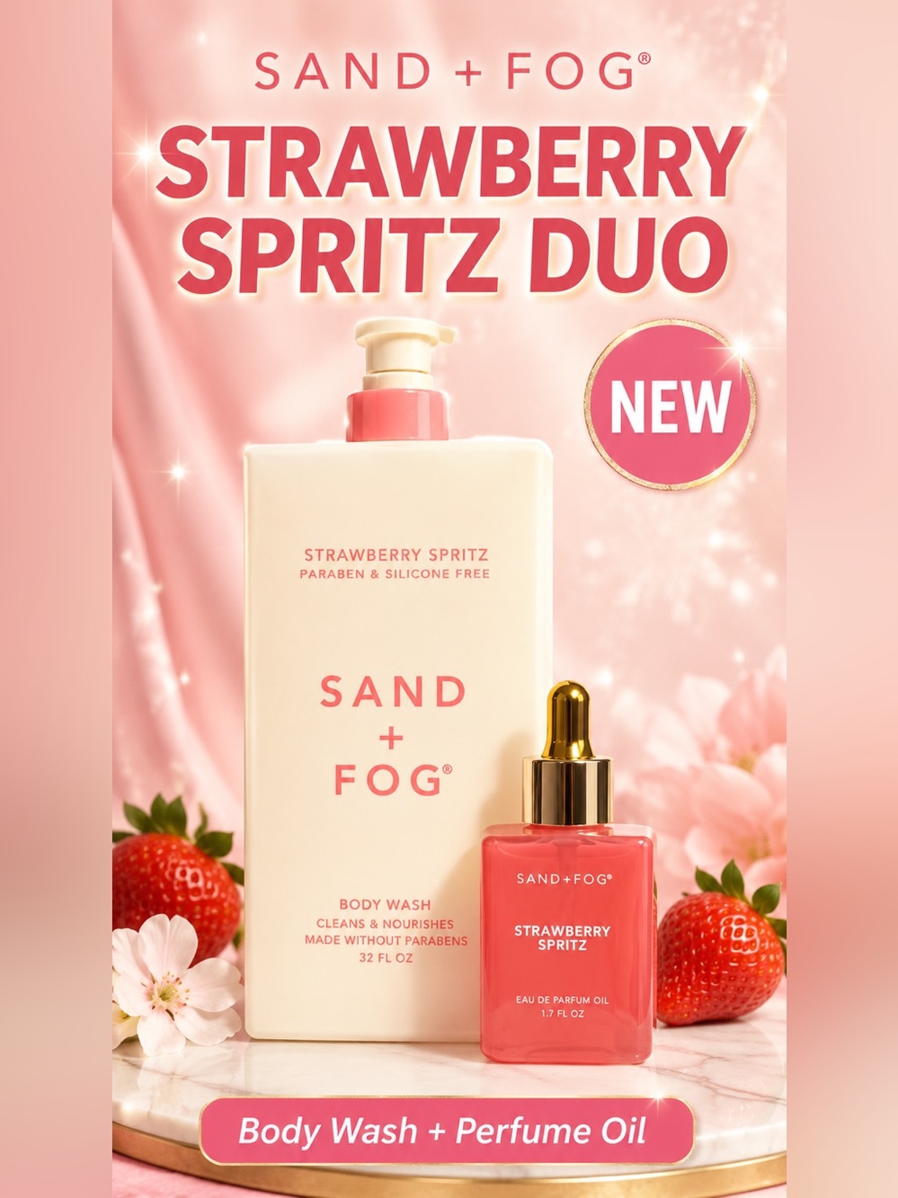 Sand + Fog Strawberry Spritz Duo — Body Wash & Perfume Oil NEW